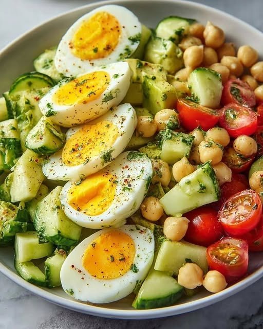 Cucumber Chickpea Egg Salad