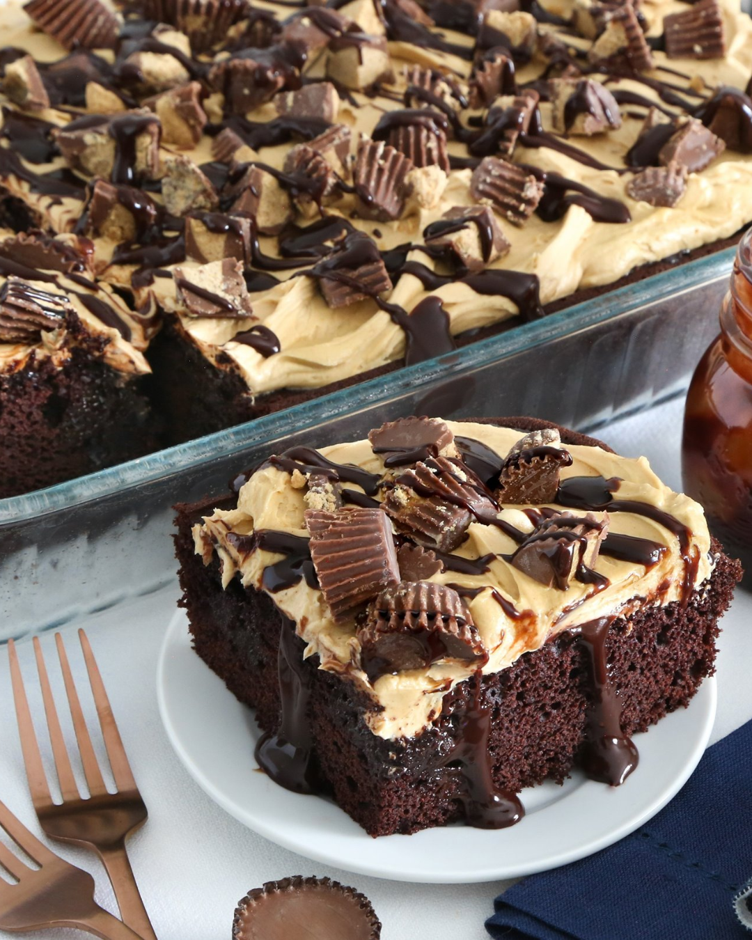 Chocolate Peanut Butter Poke Cake