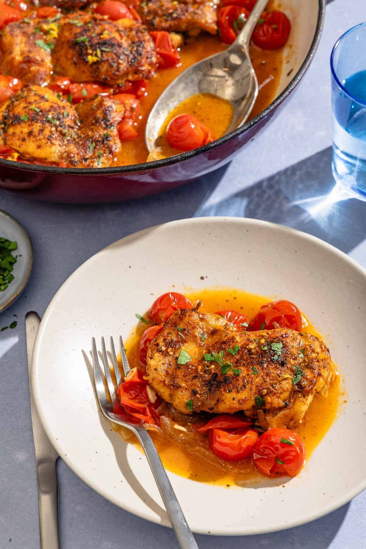 Skillet Chicken Thighs with Cherry Tomato Sauce and Za’atar